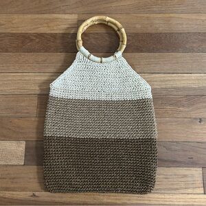 Beachy Neutrals Brown and Cream Tote with Bamboo Handle